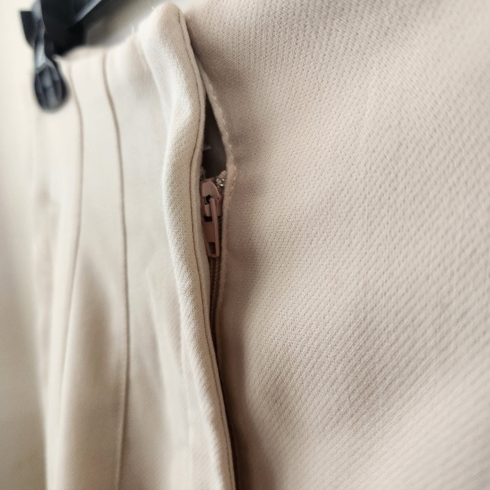 Zara High Waisted Ankle Length Pants Pleated Straight Leg Mid Ecru Cream Medium - Picture 5 of 8